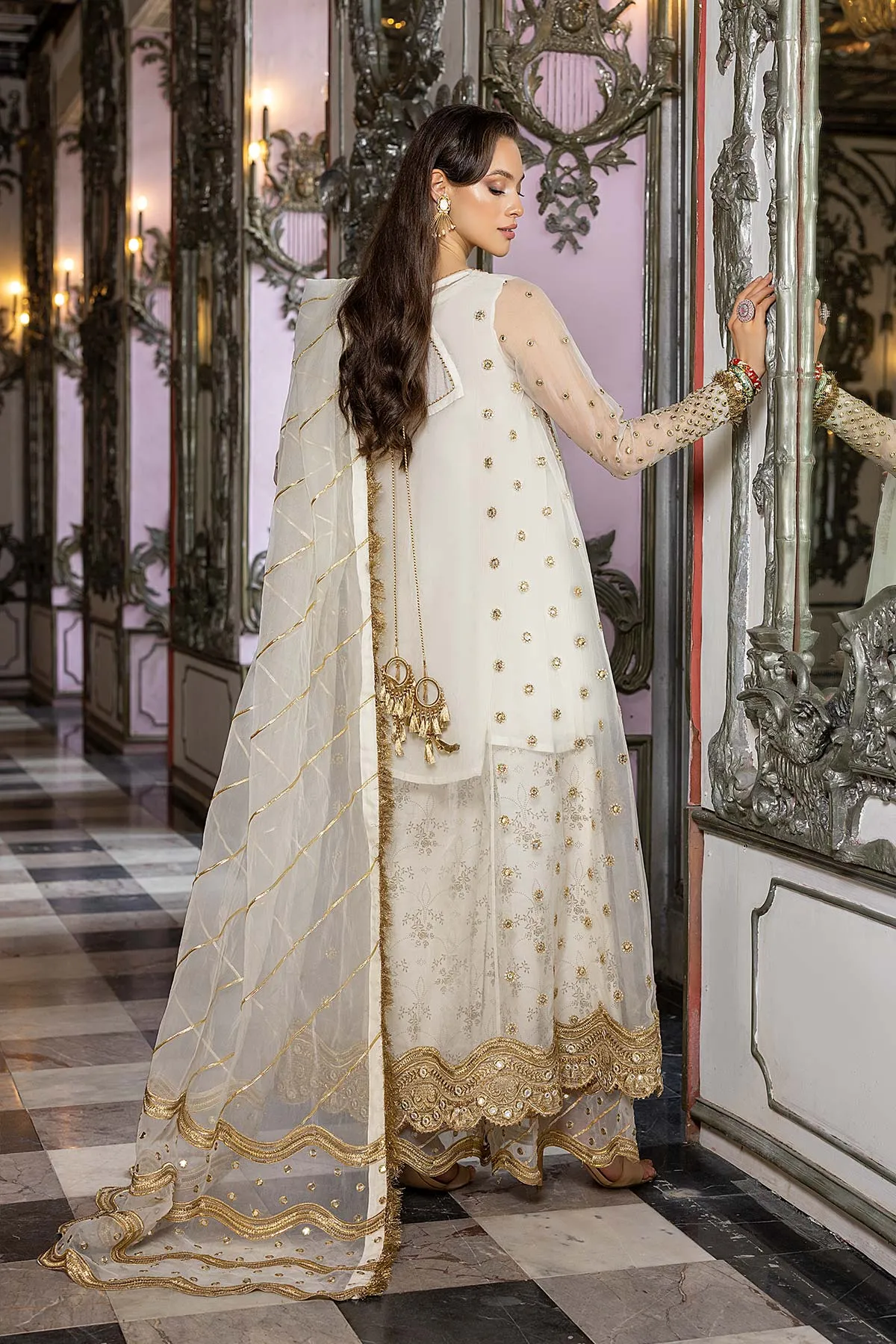 3-Pc A Line Shirt With Raw Silk Lehnga and Embroidered Dupatta CMA22-62