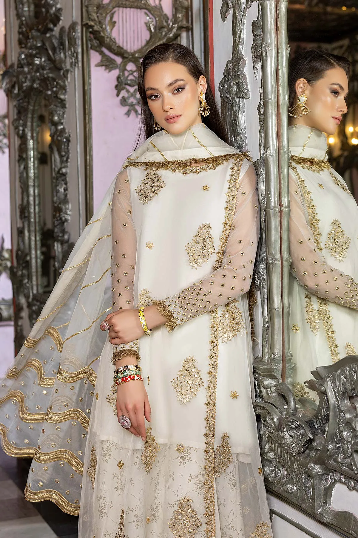 3-Pc A Line Shirt With Raw Silk Lehnga and Embroidered Dupatta CMA22-62