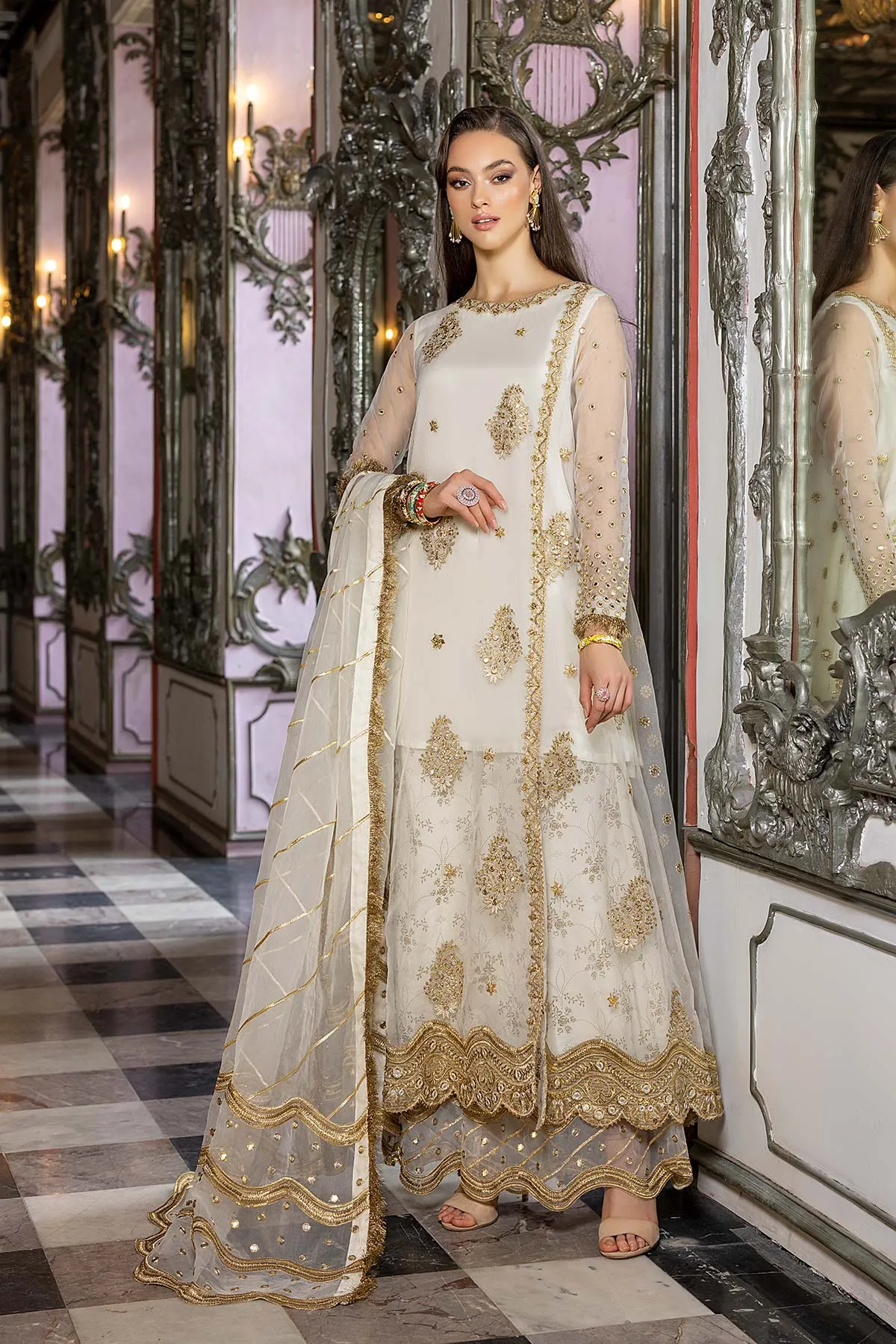 3-Pc A Line Shirt With Raw Silk Lehnga and Embroidered Dupatta CMA22-62