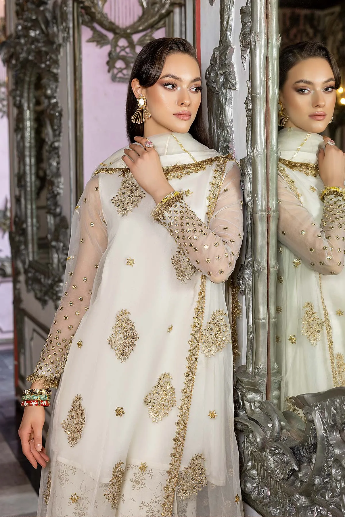 3-Pc A Line Shirt With Raw Silk Lehnga and Embroidered Dupatta CMA22-62