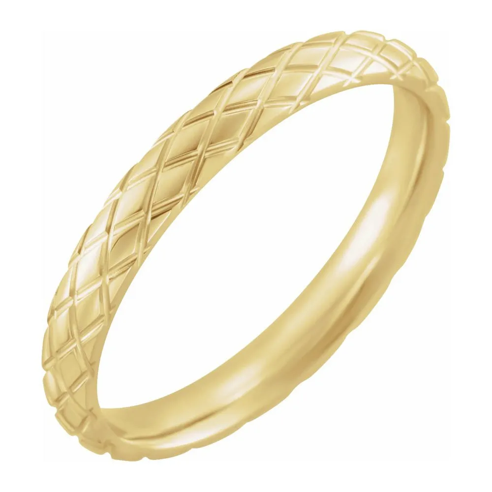 3mm 14K Yellow Gold Crisscross Patterned Comfort Fit Band