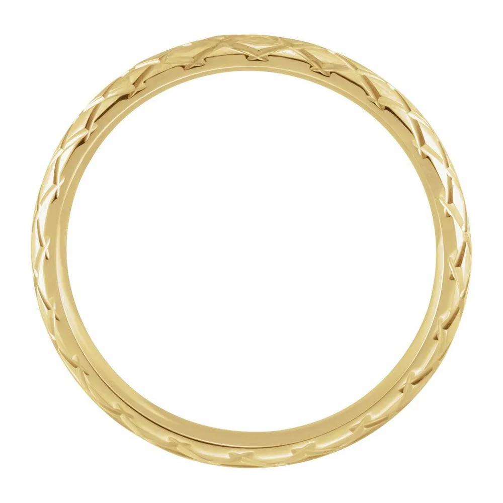 3mm 14K Yellow Gold Crisscross Patterned Comfort Fit Band