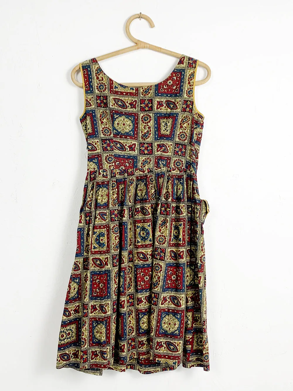 50s Handmade Cotton Floral Checkered Dress