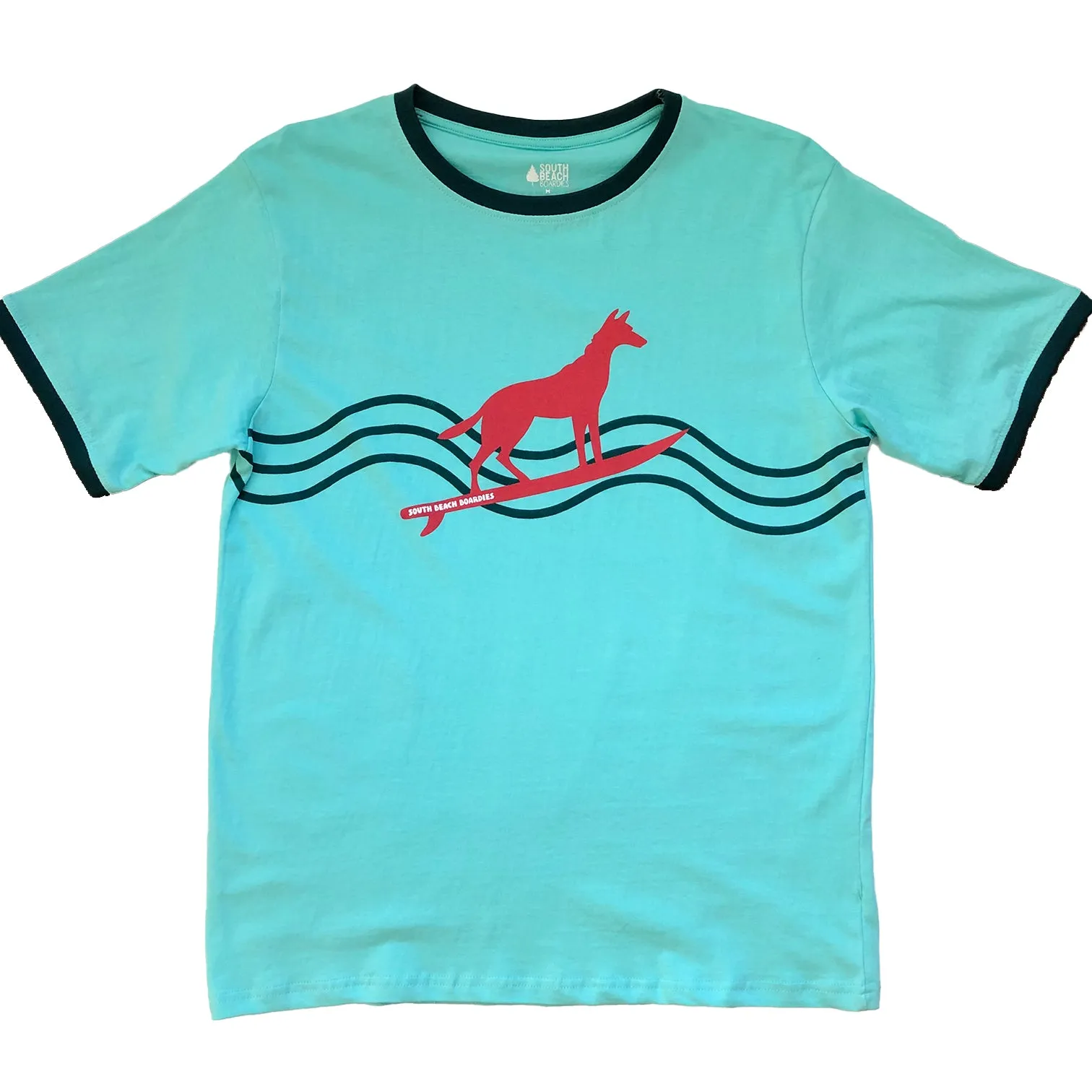 Adults Unisex Organic Ringer T-Shirt: Turquoise Dingo