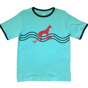 Adults Unisex Organic Ringer T-Shirt: Turquoise Dingo