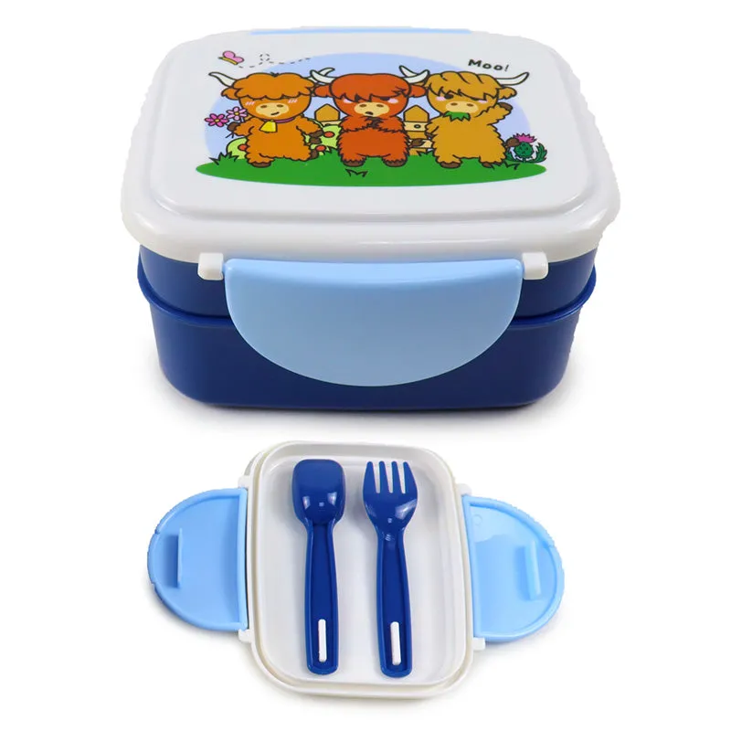 Bento Clip Lock Lunch Box with Cutlery - Adoramals Highland Coo LBOX107