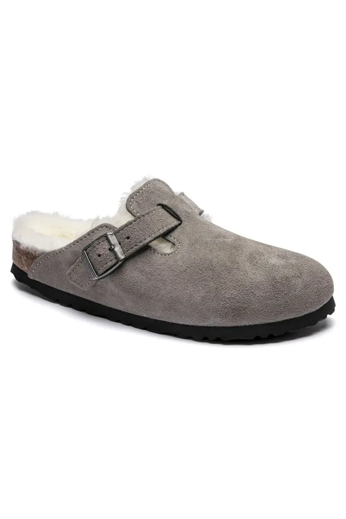 Birkenstock Boston Shearling Narriow Width in Stone Coin