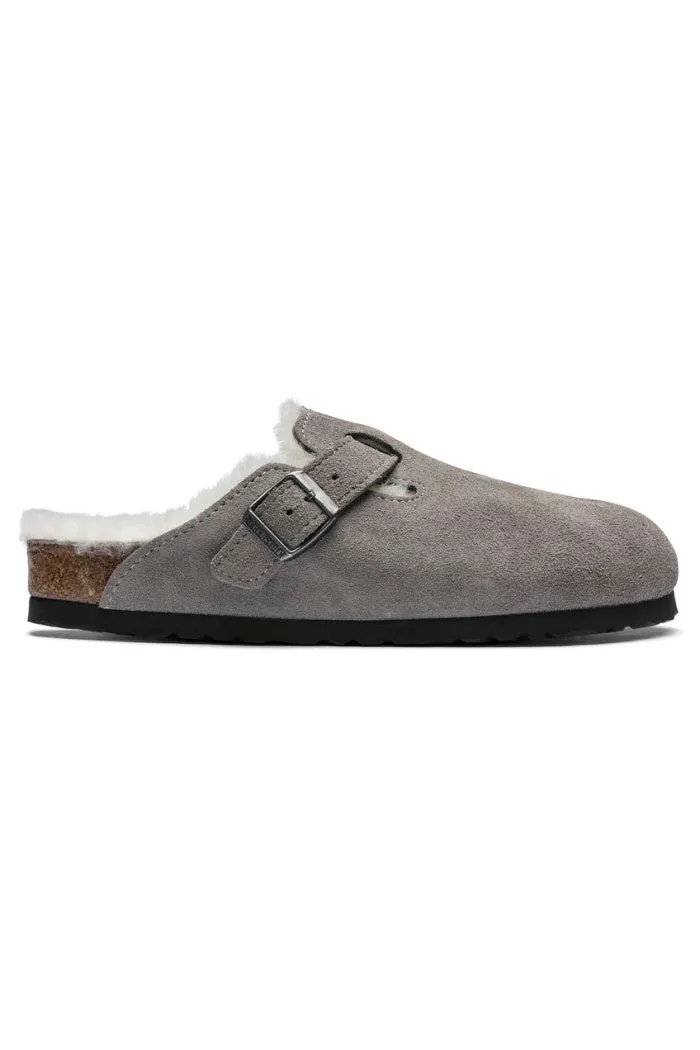 Birkenstock Boston Shearling Narriow Width in Stone Coin