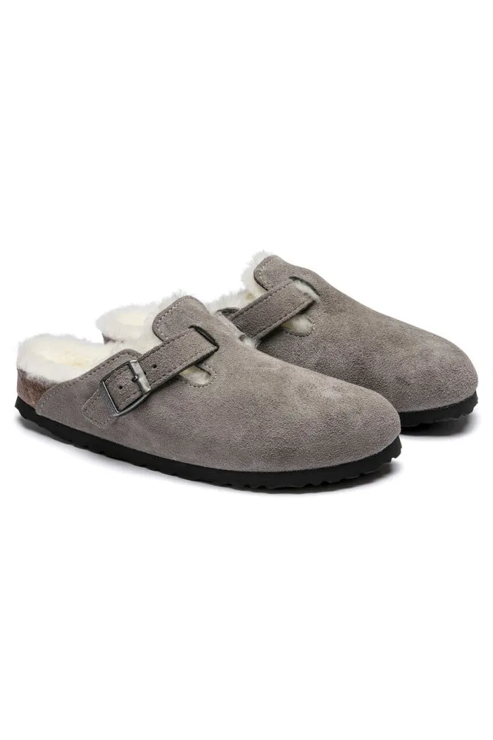 Birkenstock Boston Shearling Narriow Width in Stone Coin