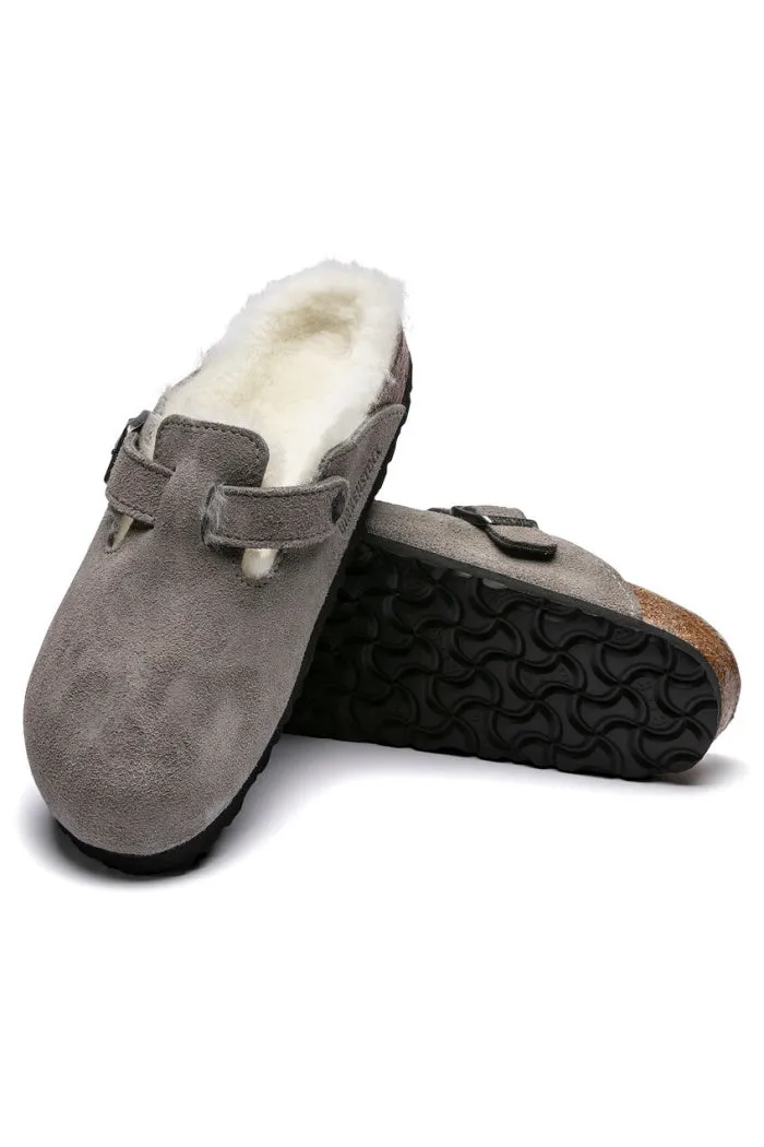 Birkenstock Boston Shearling Narriow Width in Stone Coin