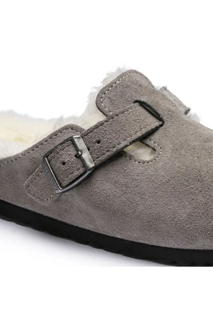 Birkenstock Boston Shearling Narriow Width in Stone Coin