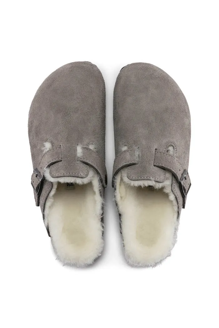 Birkenstock Boston Shearling Narriow Width in Stone Coin