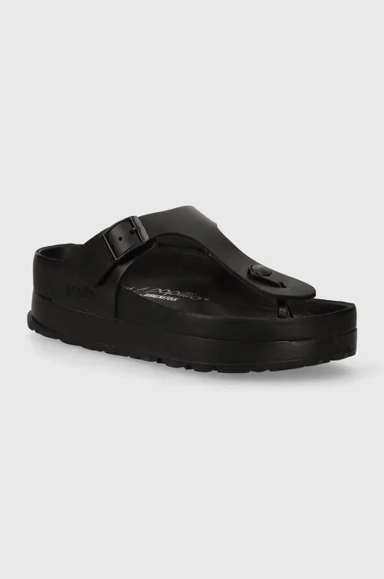 Birkenstock leather flip flops Gizeh Flex Platform women's black color 1026874