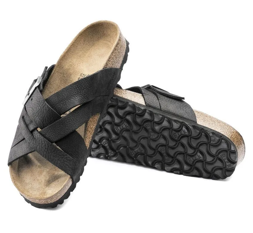 Birkenstock LUGANO Black Oiled Leather Crossed-Strapped Sandal - Men