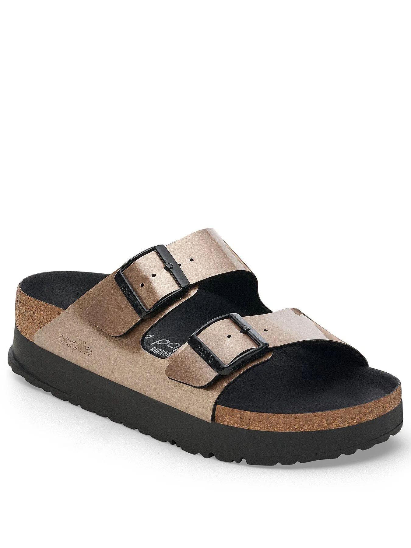 Birkenstock Two Strap Arizona Platform Birko-Flor Sandal - Metallic Taupe