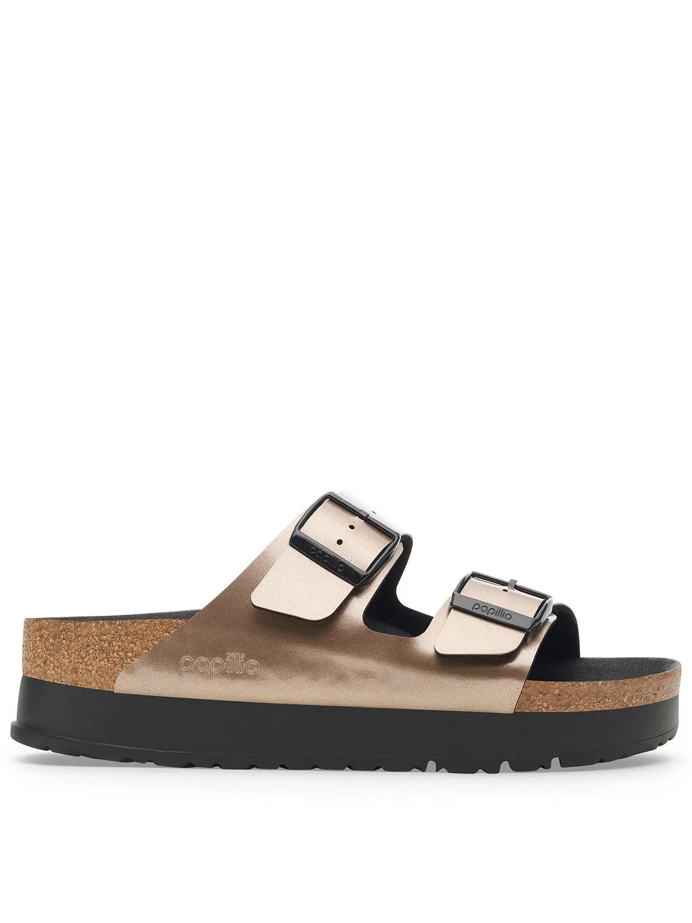 Birkenstock Two Strap Arizona Platform Birko-Flor Sandal - Metallic Taupe