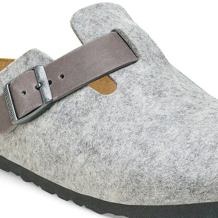 BIRKENSTOCK Women's Boston Natural Leather/Felt (Light Gray - Narrow Fit)