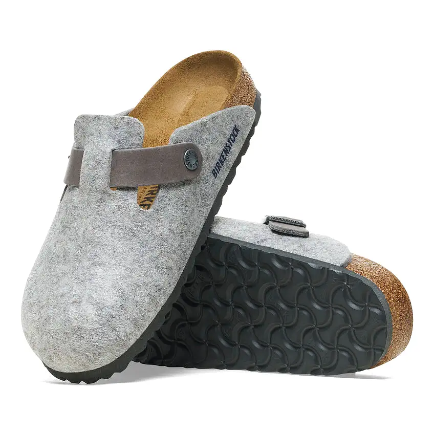 BIRKENSTOCK Women's Boston Natural Leather/Felt (Light Gray - Narrow Fit)