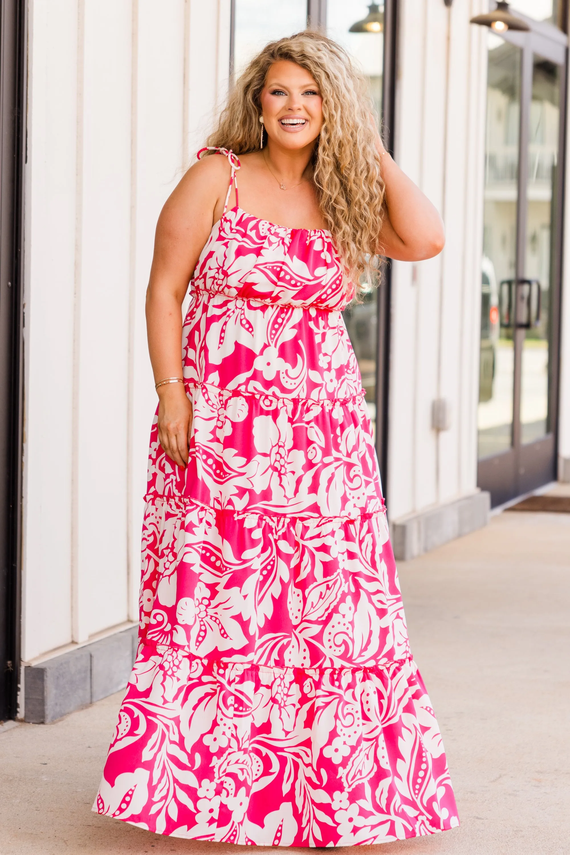 Blossom Elegance Maxi Dress, Hot Pink