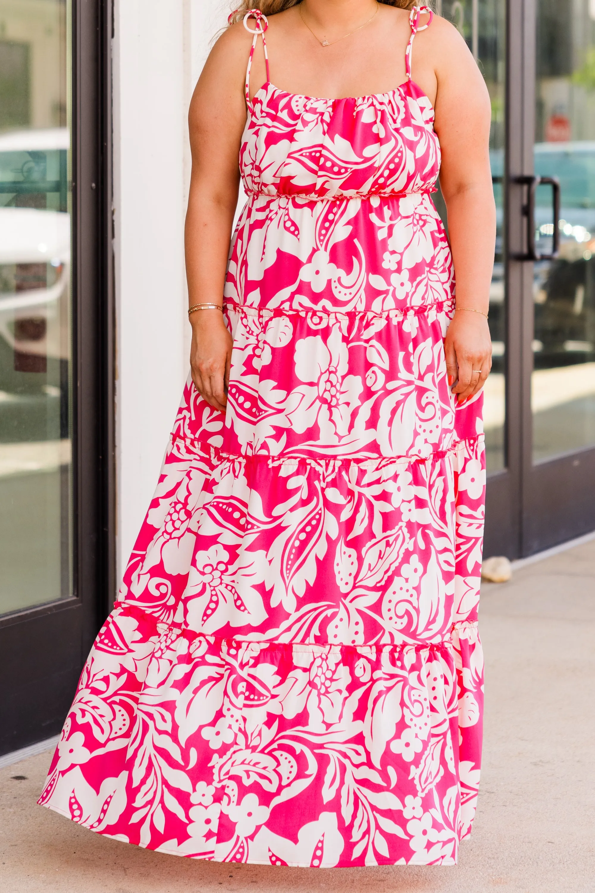 Blossom Elegance Maxi Dress, Hot Pink