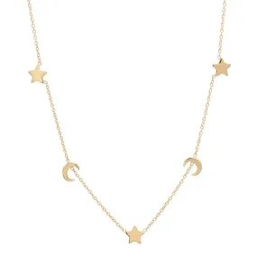 Chic Moons & Stars Gold Station Necklace