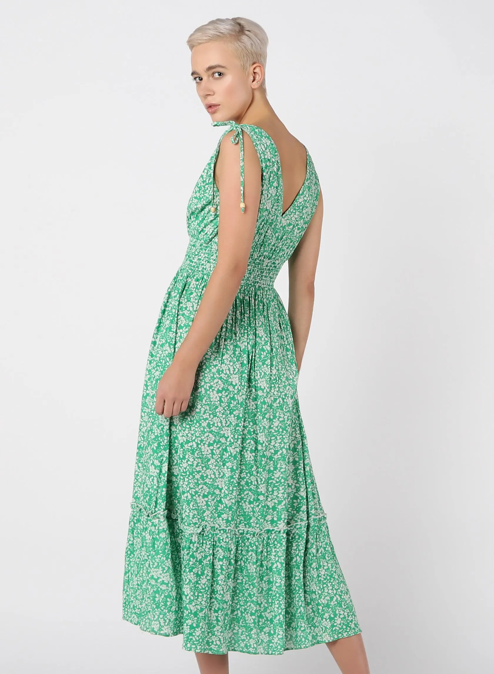 Dex Floral Print Maxi Dress In Green/White Floral