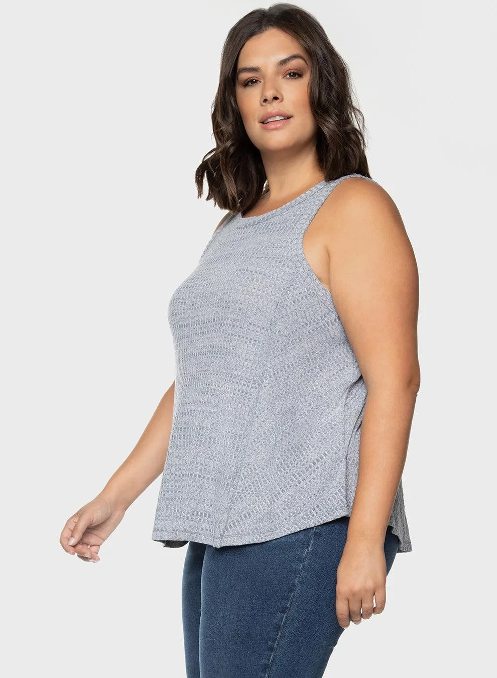 Dex Plus Side Panel Knit Tank in LT Heather Blue