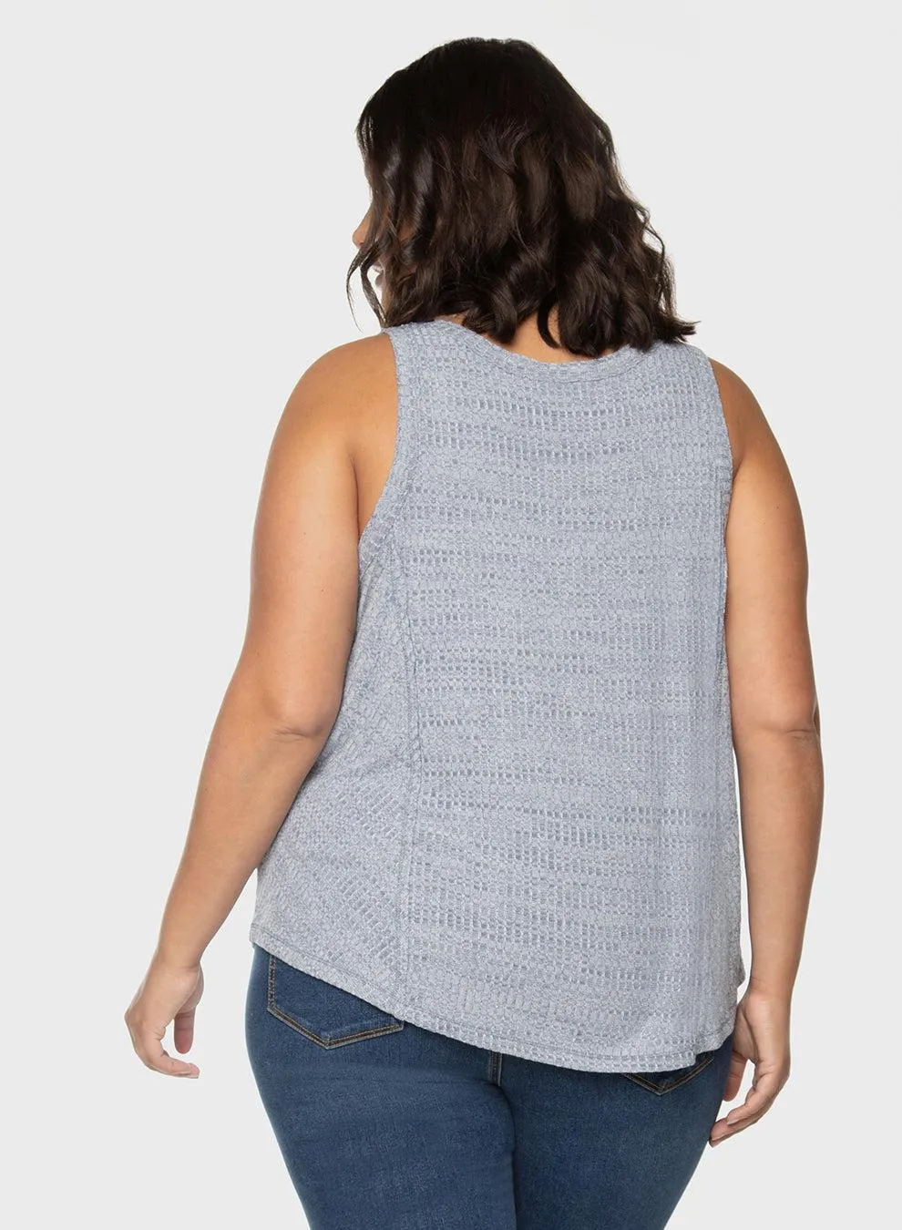 Dex Plus Side Panel Knit Tank in LT Heather Blue