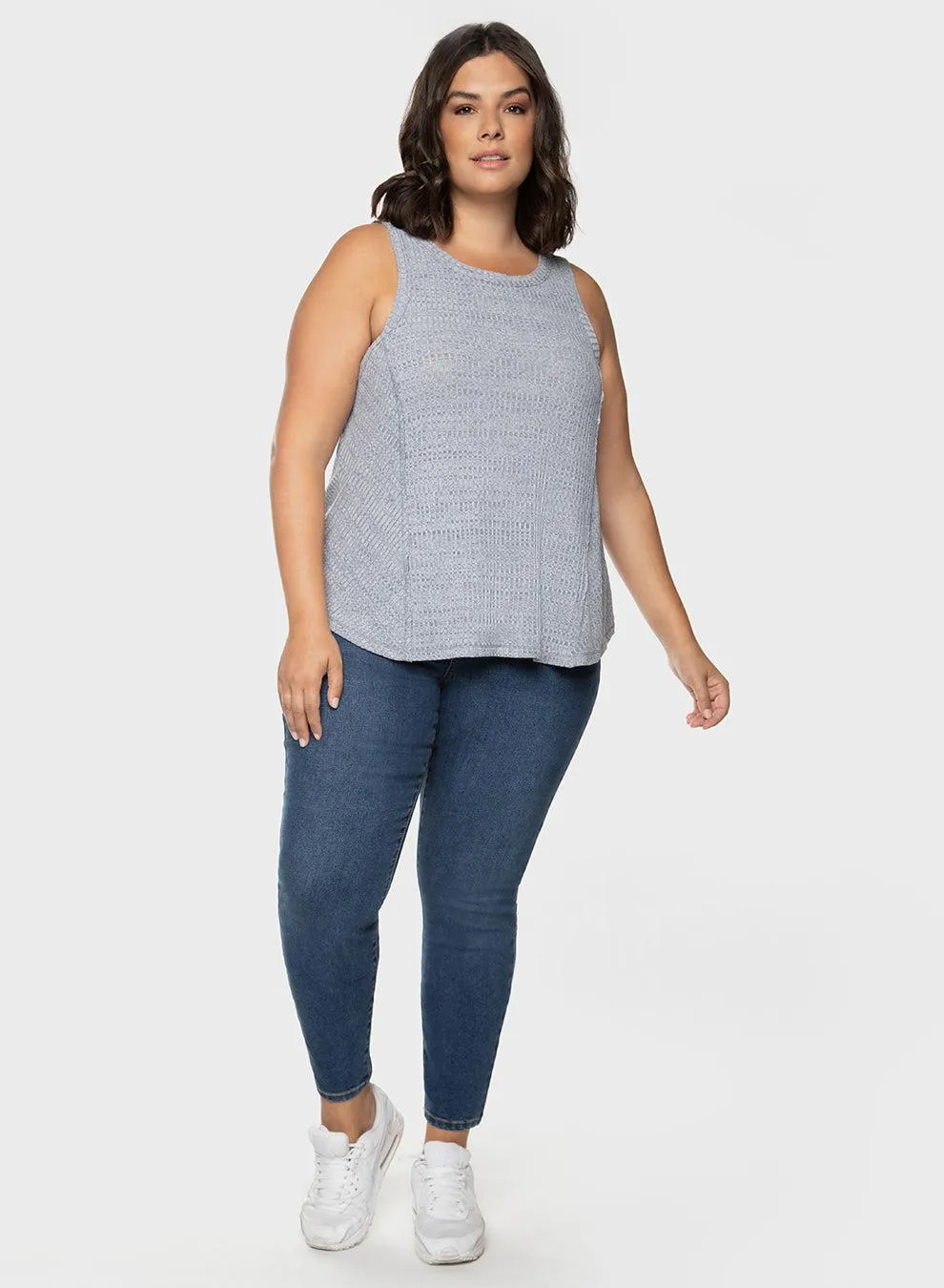 Dex Plus Side Panel Knit Tank in LT Heather Blue