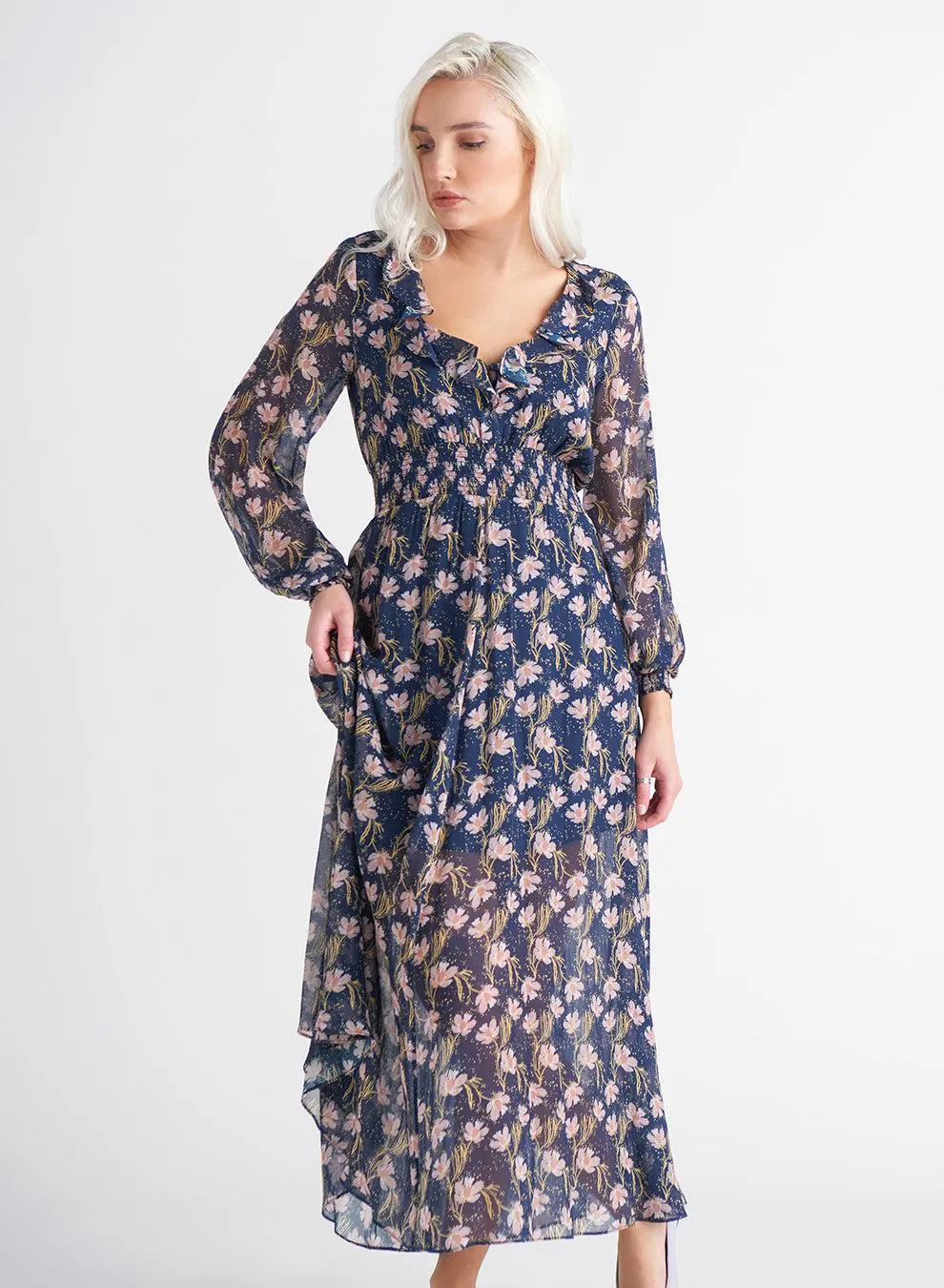 Dex Ruffle V-Neck Maxi Dress