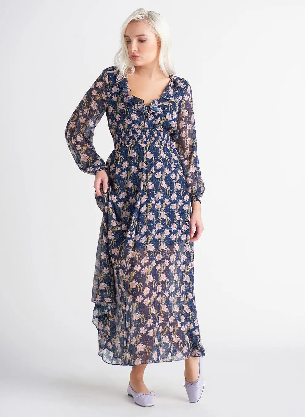 Dex Ruffle V-Neck Maxi Dress