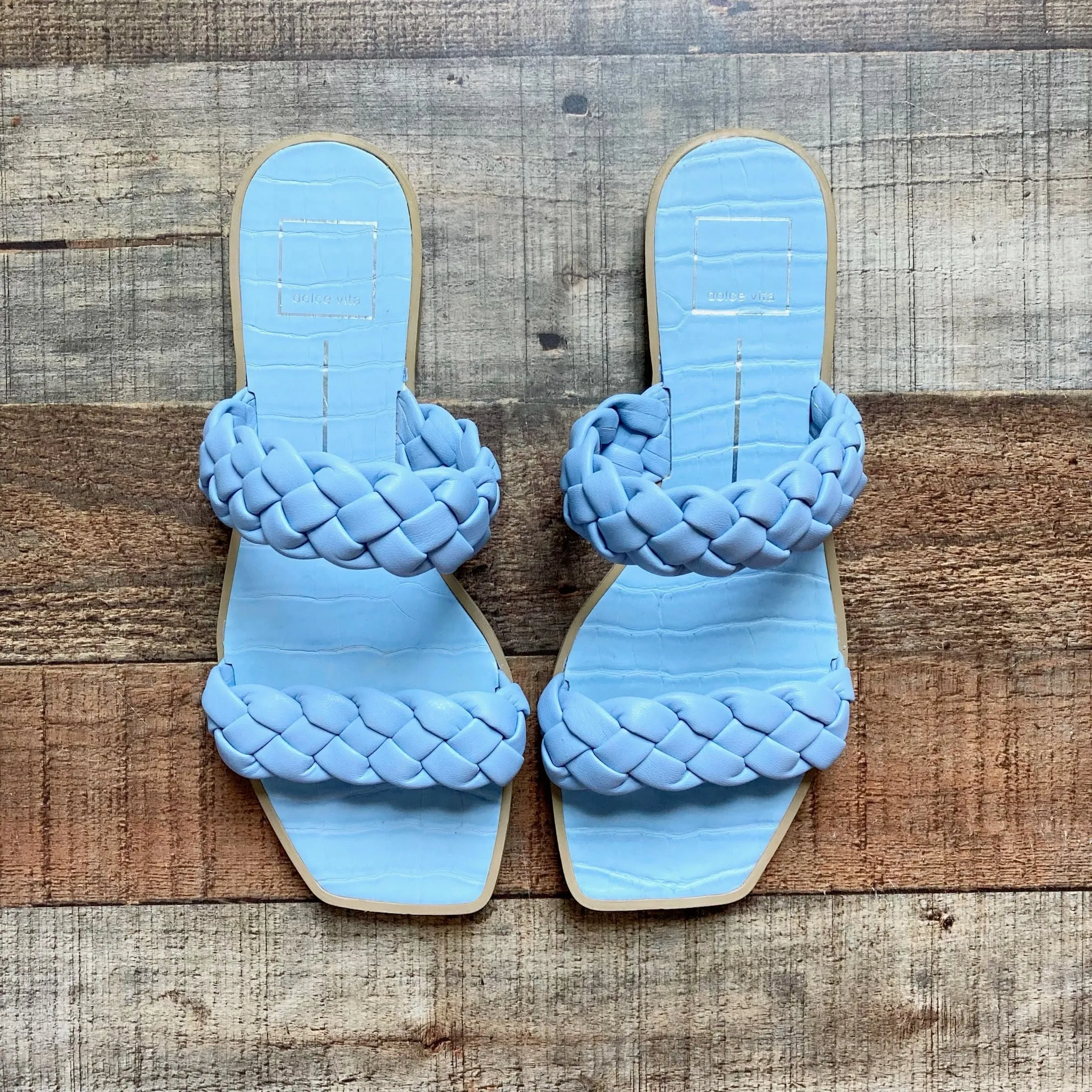 Dolce Vita Blue Braided Double Strap Slide On Sandals- Size 8 (sold out online)