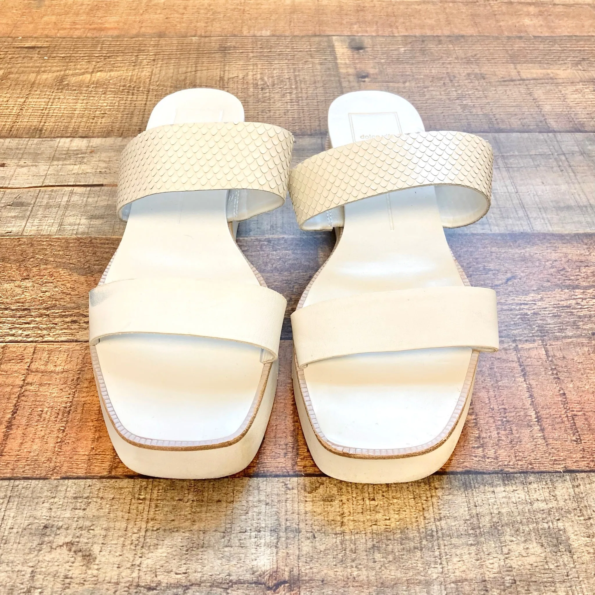 Dolce Vita White Embossed Leather Parni Slide Sandals - Size 9 (see notes)