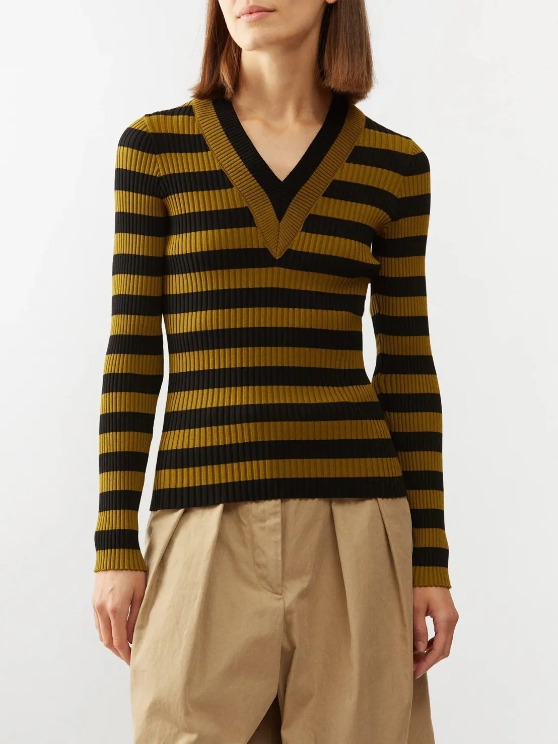 Dries Van Noten  |Stripes Casual Style Rib V-Neck Long Sleeves