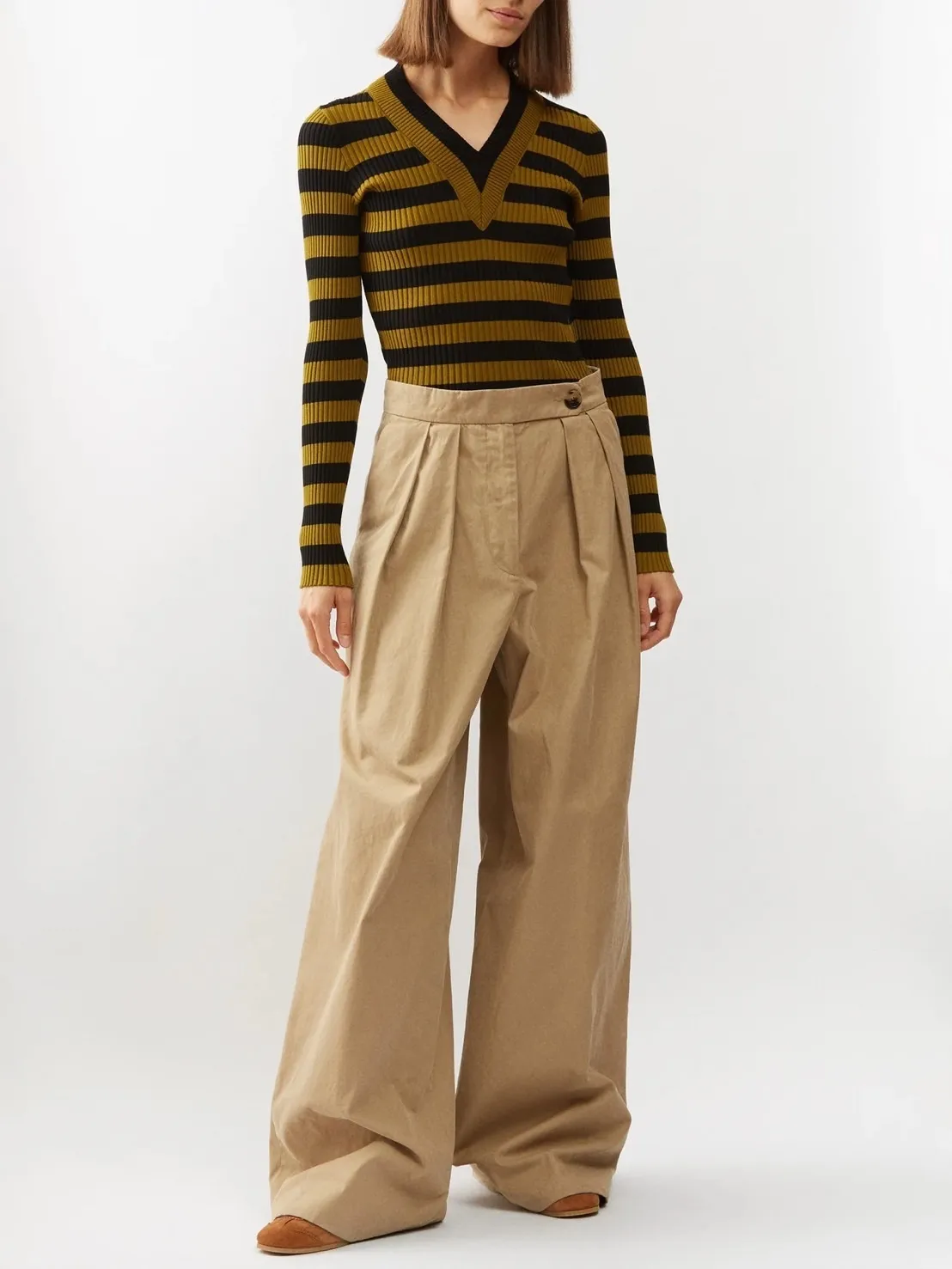 Dries Van Noten  |Stripes Casual Style Rib V-Neck Long Sleeves