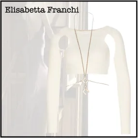 ELISABETTA FRANCHI  |Casual Style Silk U-Neck Long Sleeves Chain Plain