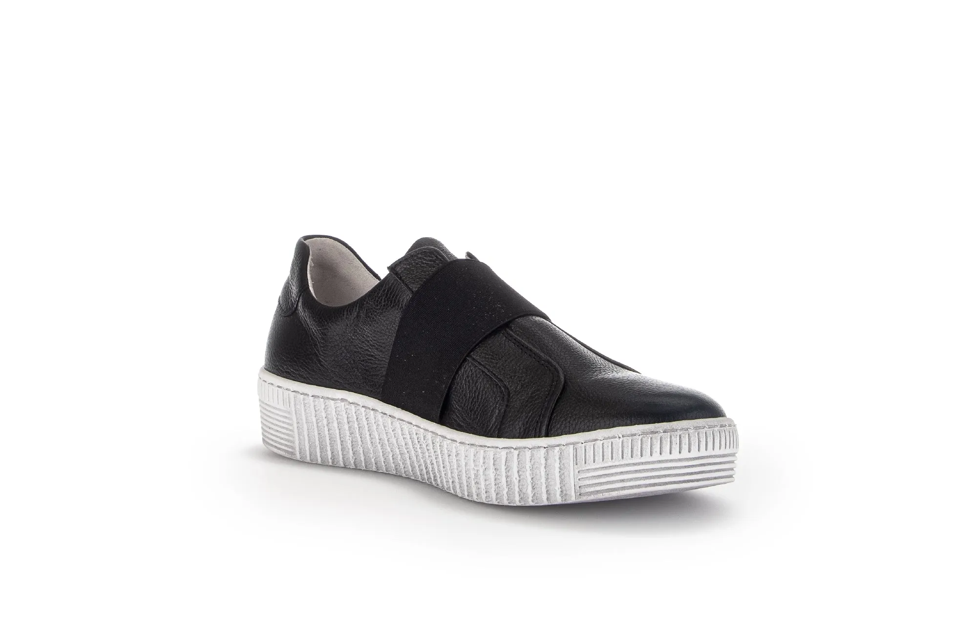 GABOR Black Leather Slip On Trainer