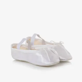 Girls White Satin Ballet Shoes