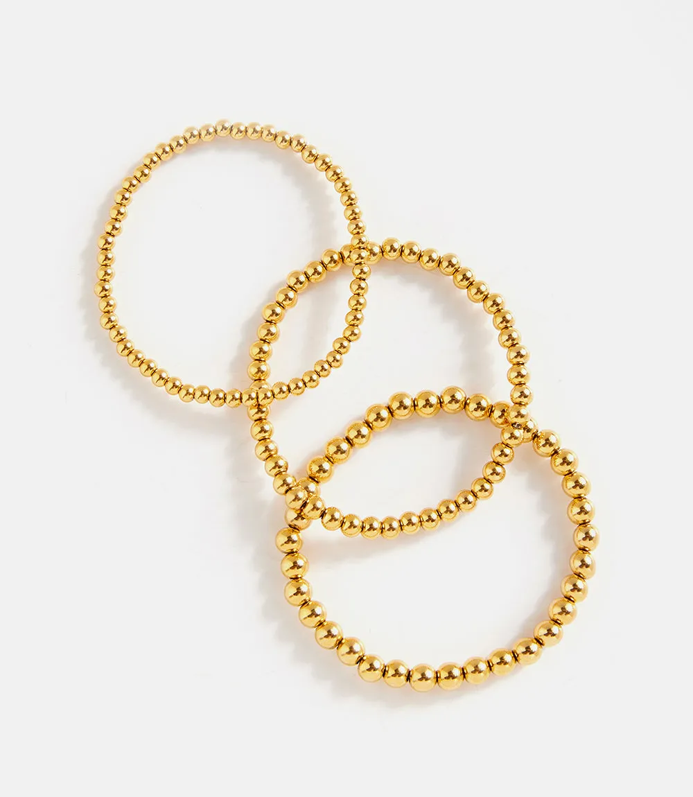 Gold Bead Stretch Bracelets, Set Of 3