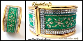 Green Fabric work Kada Bangle