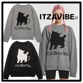 ITZAVIBE  |Casual Style Street Style Logo V-neck & Crew neck