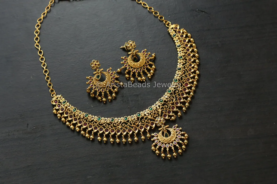 Kemp Polki Filigree Work Necklace Set