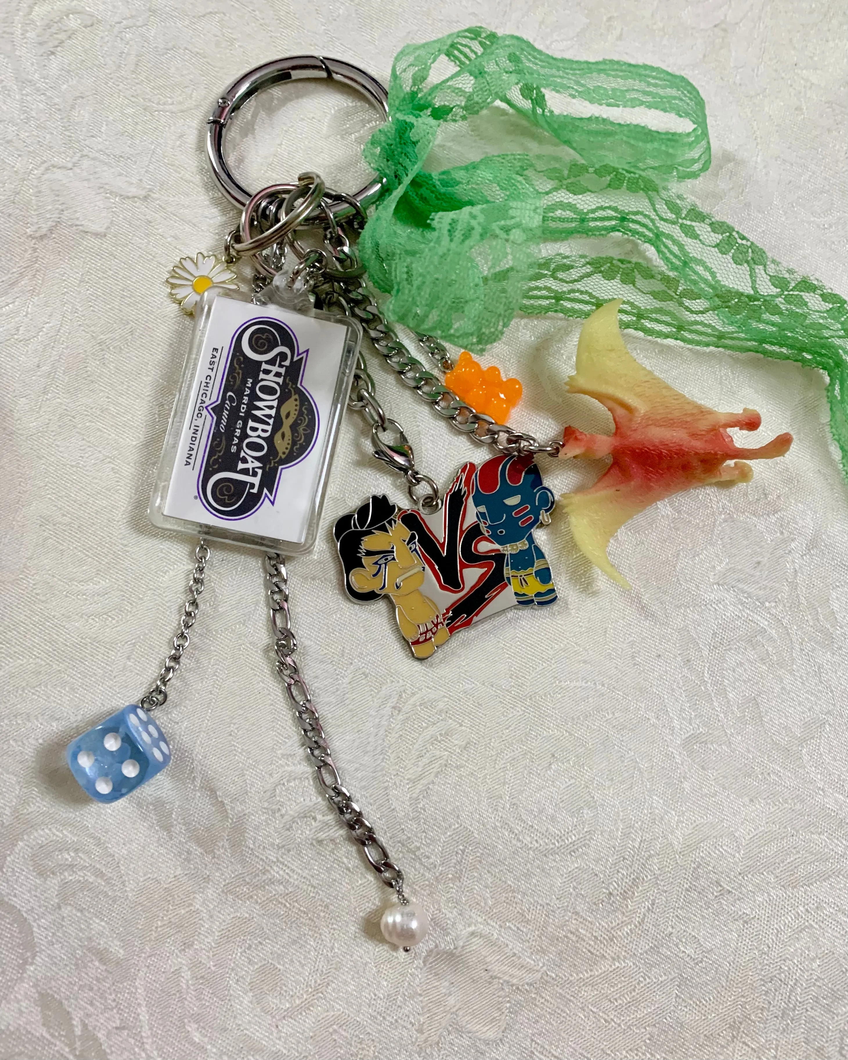 Lace bow repurposed toy keychains