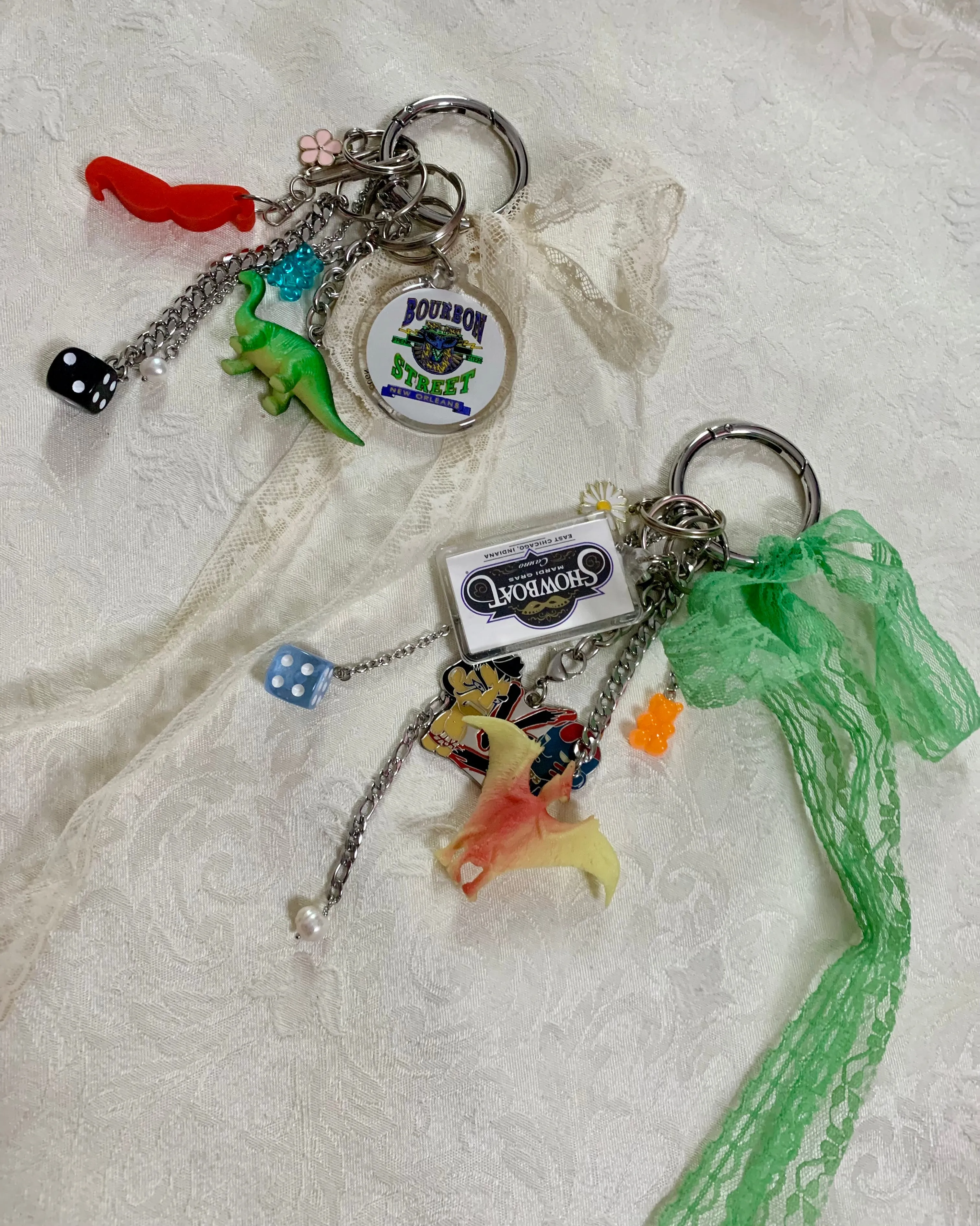 Lace bow repurposed toy keychains