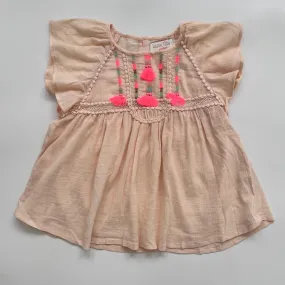 Louise Misha Dusty Pink Top With Neon Embroidery: 5-6 Years