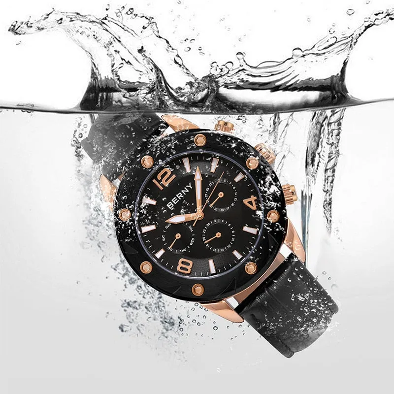 Luminous Men Quartz Swiss Movement Clock Date Day Multifunction Wristwatch Waterproof 5ATM Cool