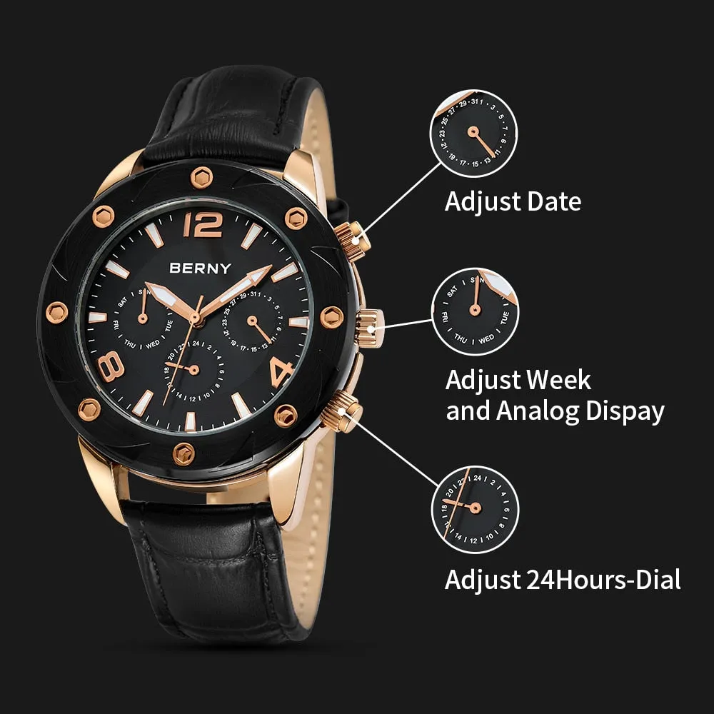 Luminous Men Quartz Swiss Movement Clock Date Day Multifunction Wristwatch Waterproof 5ATM Cool