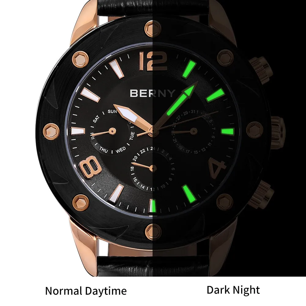 Luminous Men Quartz Swiss Movement Clock Date Day Multifunction Wristwatch Waterproof 5ATM Cool