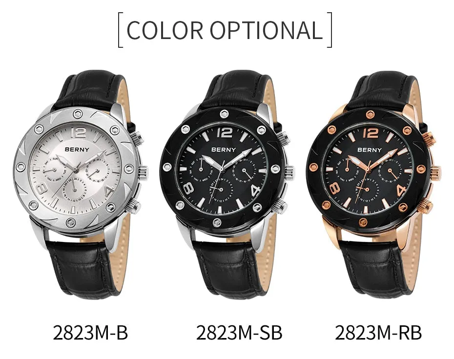 Luminous Men Quartz Swiss Movement Clock Date Day Multifunction Wristwatch Waterproof 5ATM Cool