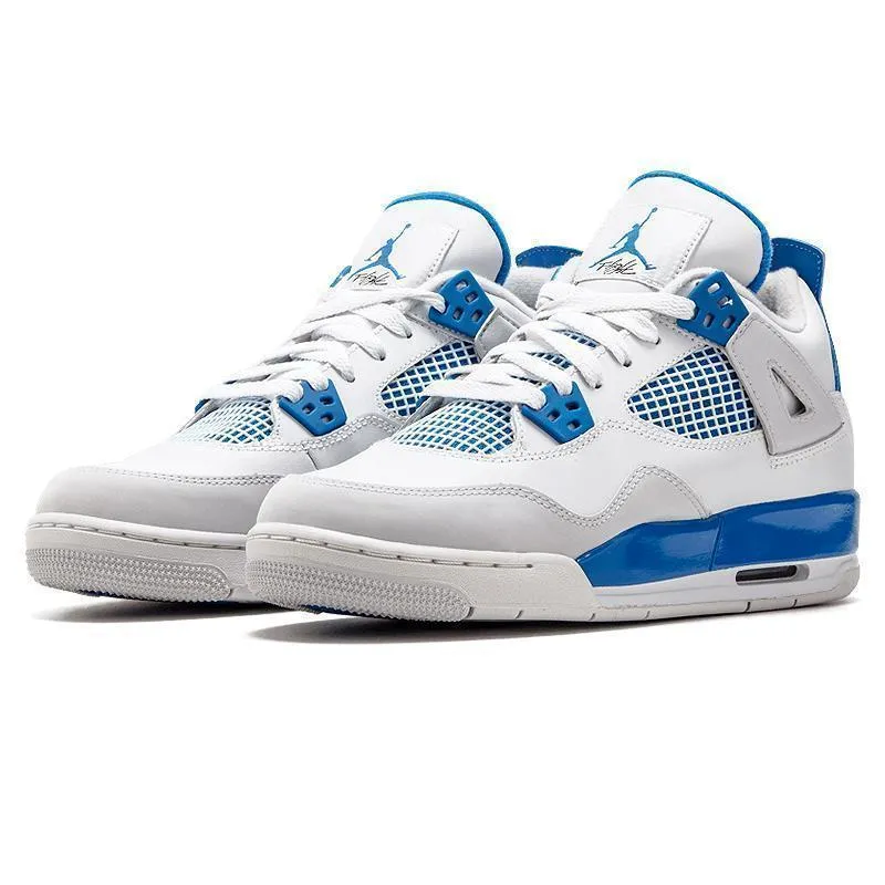 Men's Jordan 4 Retro Basketball Shoes - White Blue